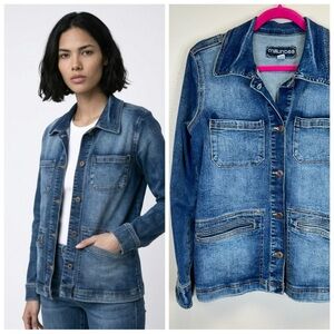 Blue Cinched Back Jean Jacket Denim Western Classic Casual Boho Size S Pockets